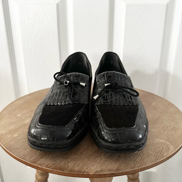 Ara Black Croc Embossed Rachel Slip On Loafer Low Comfort Wedge 7.5 G UK 10 US - Picture 3 of 10